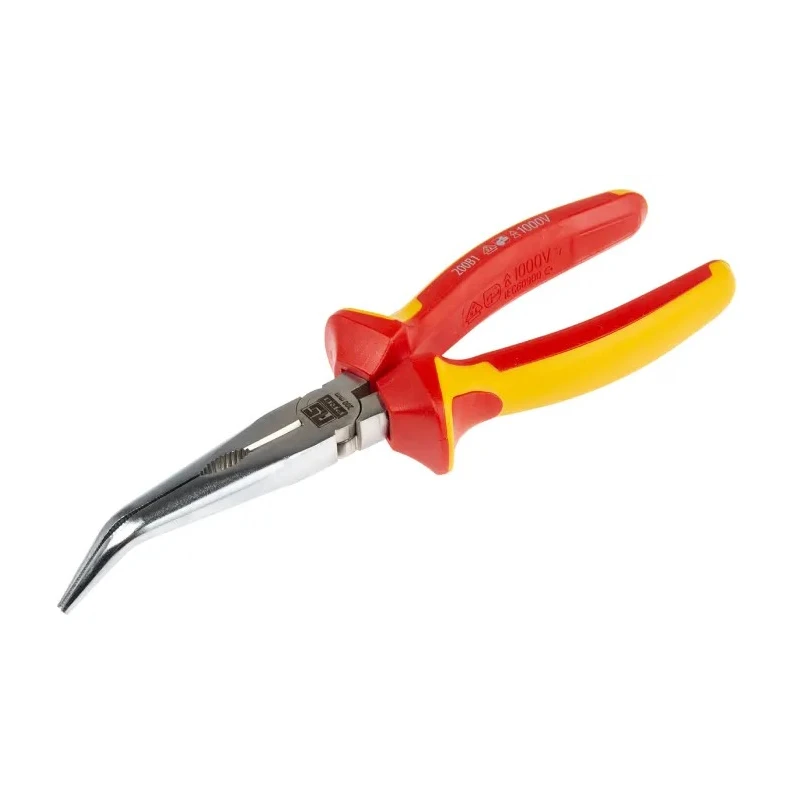 RS PRO Long Nose Plier Bent Nose, 200mm Overall Length, 72mm Jaw, VDE 1000V Approved 125-3074