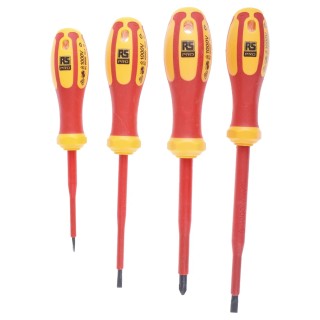 RS PRO Insulated Phillips and Slotted Screwdriver Set 4-Piece, 1000 V AC 1500 V DC, Ergonomic Handle 125-3092