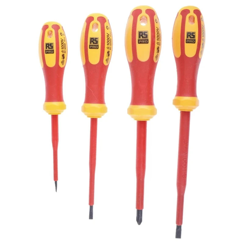 RS PRO Insulated Phillips and Slotted Screwdriver Set 4-Piece, 1000 V AC 1500 V DC, Ergonomic Handle 125-3092