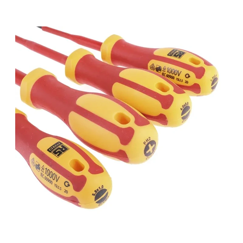 RS PRO Insulated Phillips and Slotted Screwdriver Set 4-Piece, 1000 V AC 1500 V DC, Ergonomic Handle 125-3092