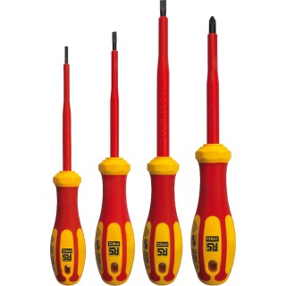 RS PRO Insulated Pozidriv and Slotted Screwdriver Set 4 Pieces 1000V Voltage Isolation 125-3093