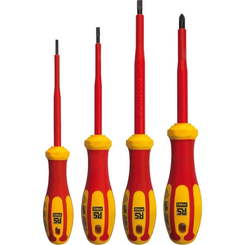 RS PRO Insulated Pozidriv and Slotted Screwdriver Set 4 Pieces 1000V Voltage Isolation 125-3093