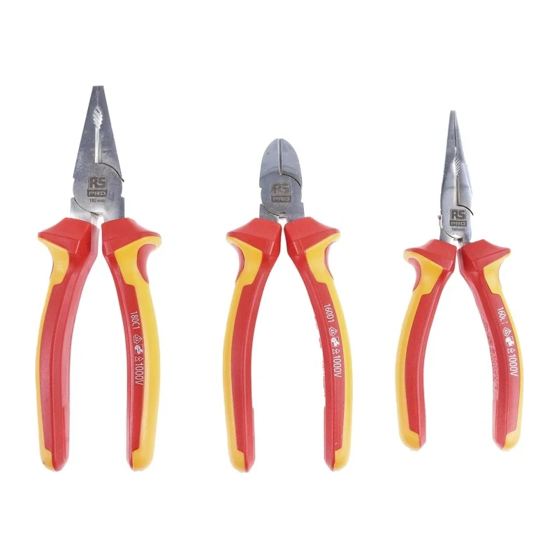RS PRO Insulated 3-Piece Plier Set with Cutters, Long Nose Pliers, Combination Pliers 125-3095