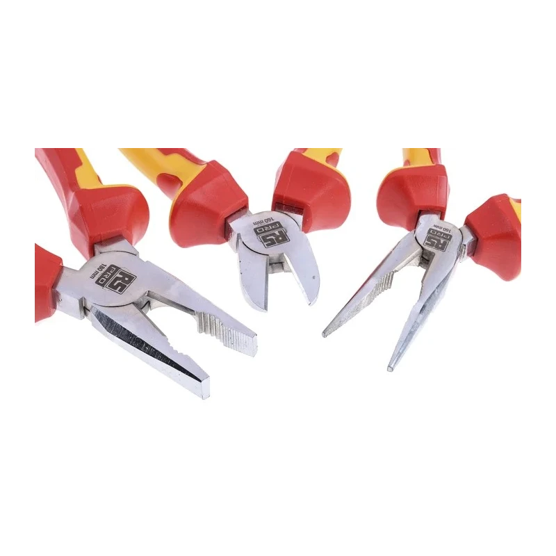 RS PRO Insulated 3-Piece Plier Set with Cutters, Long Nose Pliers, Combination Pliers 125-3095