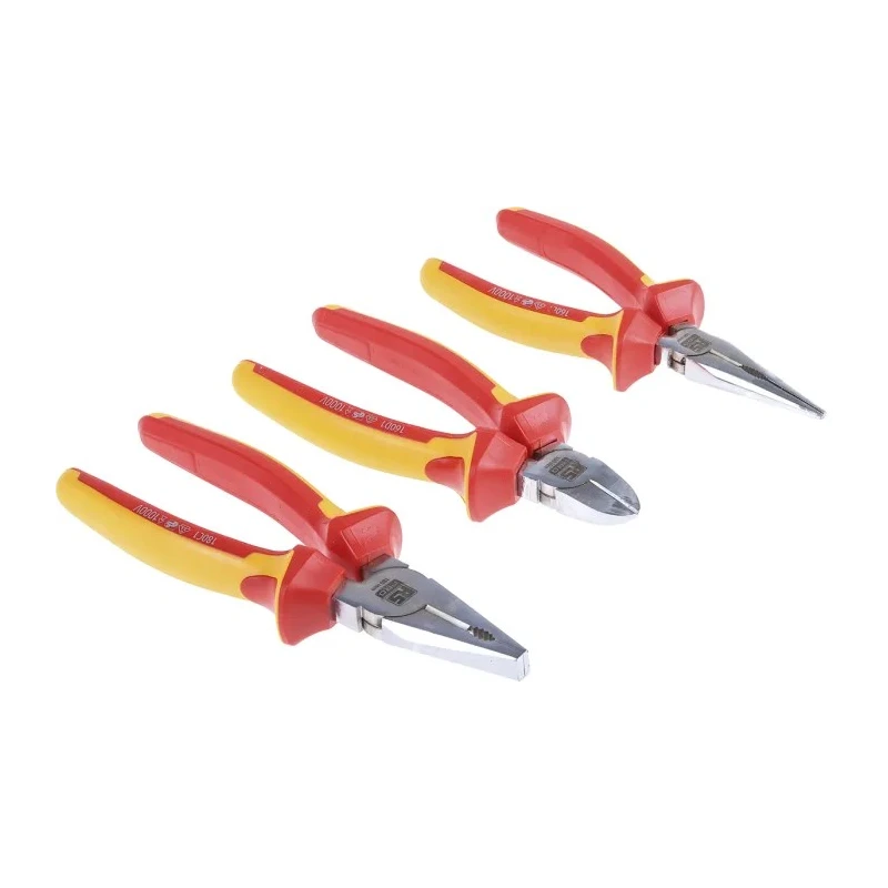RS PRO Insulated 3-Piece Plier Set with Cutters, Long Nose Pliers, Combination Pliers 125-3095
