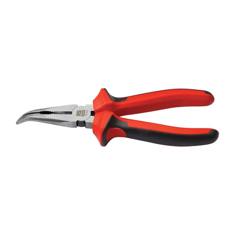 RS PRO Long Nose Plier Bent Nose, 200mm Overall Length, 67mm Jaw, Steel, VDE/1000V Approved, Polished Finish 125-3109