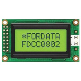Fordata LCD Alphanumeric Display 2 x 8 Characters Yellow Green LED Backlight 5 V 4 Bit Interface FC0802B00-FHYYBW-51SE