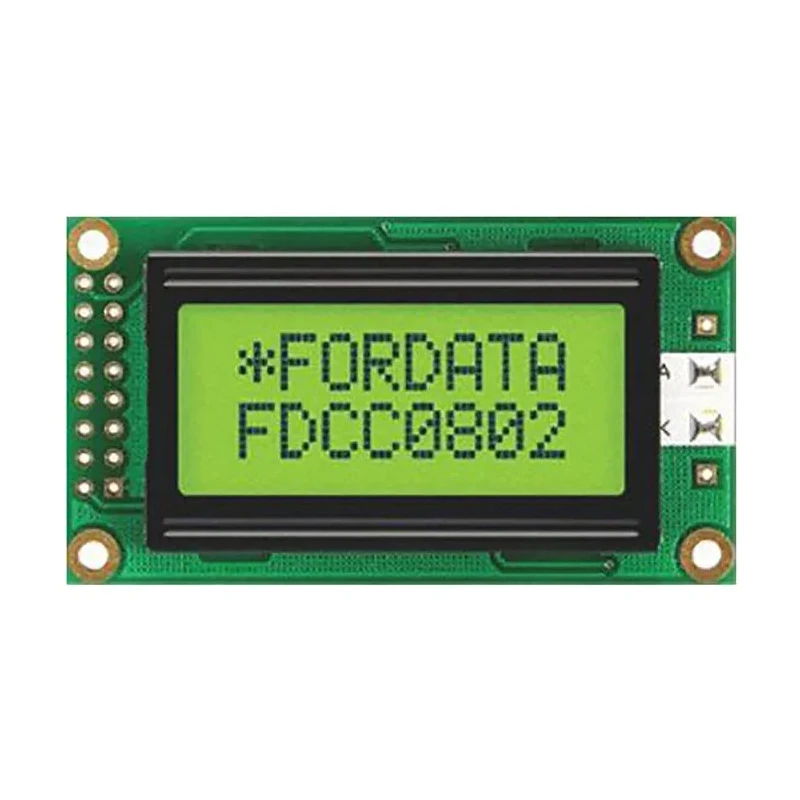 Fordata LCD Alphanumeric Display 2 x 8 Characters Yellow Green LED Backlight 5 V 4 Bit Interface FC0802B00-FHYYBW-51SE