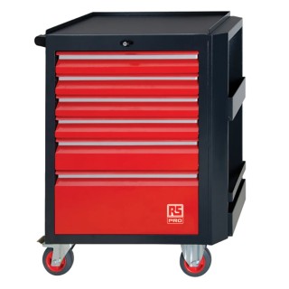 RS PRO 6 Drawer Wheeled Roller Cabinet Steel with Central Lock and Oil Proof Wheels 125-3045