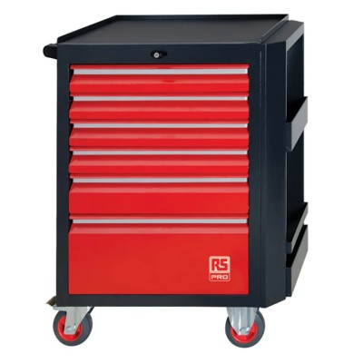 RS PRO 6 Drawer Wheeled Roller Cabinet Steel with Central Lock and Oil Proof Wheels 125-3045