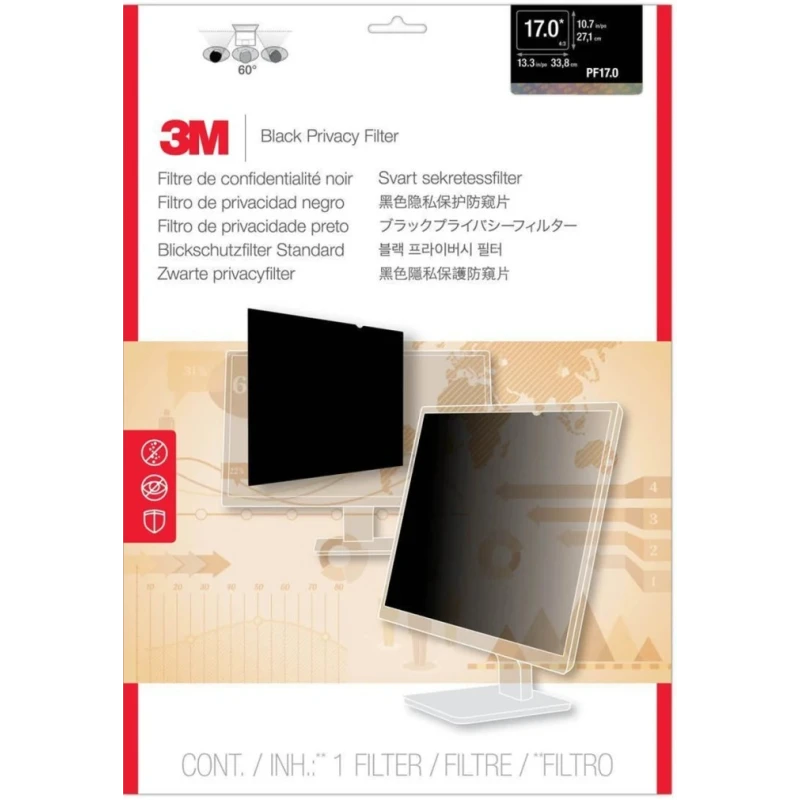 3M Touch Screen Compatible Privacy Screen 431.8 mm Black PF17.0