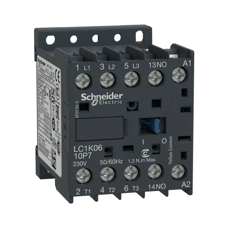 Schneider Electric 3-Pole Contactor LC1K0610P7 230V AC Coil 6 A 2.2 kW 690V AC 3 NO Auxiliary Contact