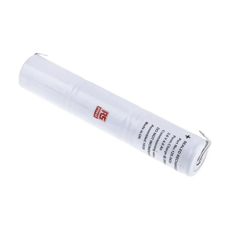 RS PRO 3.6 V NiCd Rechargeable Battery Pack 4 Ah, 3 Cells, Faston Termination 125-3433
