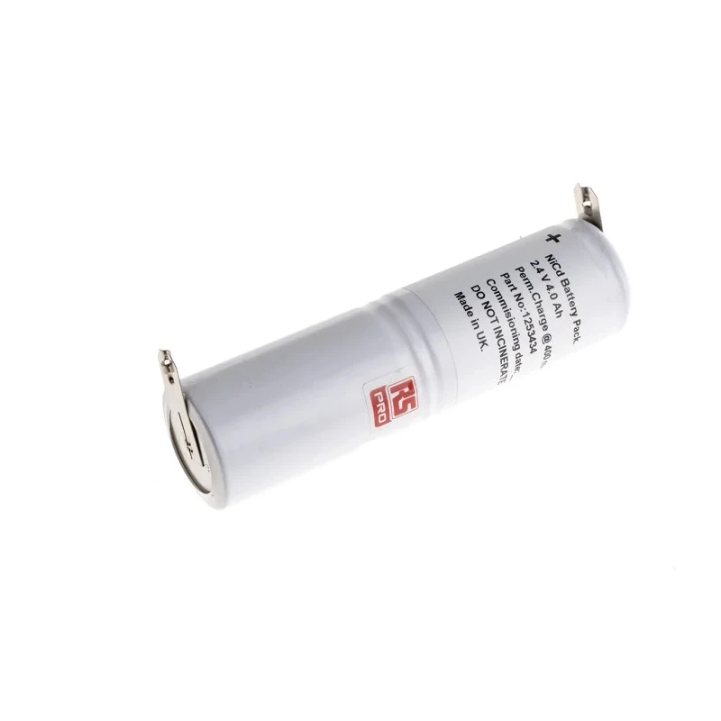RS PRO 2.4 V NiCd Rechargeable Battery Pack, 4 Ah, D Size, 2 Cells, Tag Terminals 125-3434
