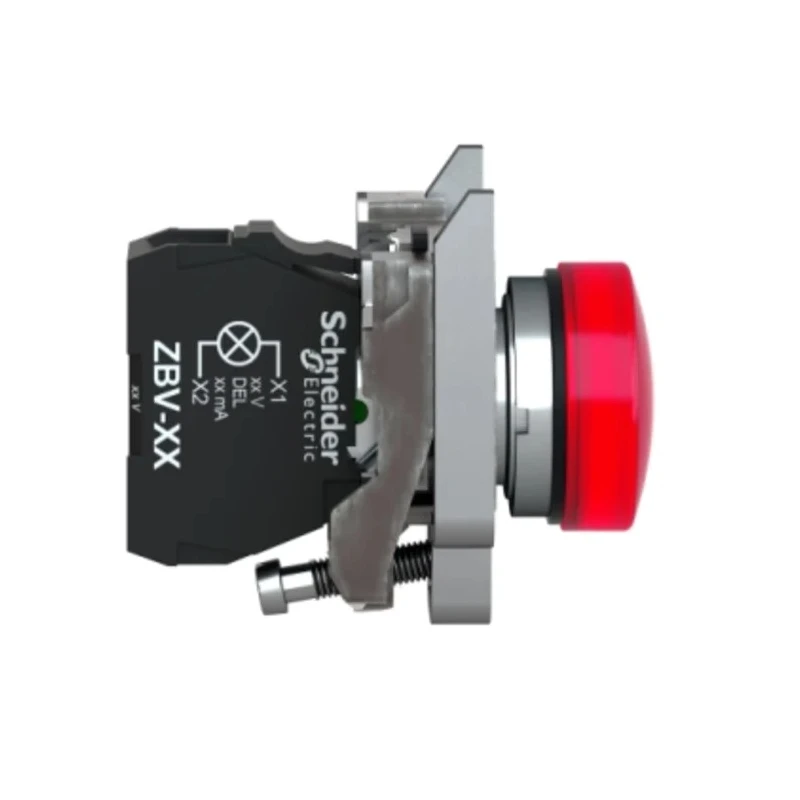 Schneider Electric Panel Mount Red LED Pilot Light Harmony XB4 22 mm Cutout 120V AC Metal Body Round XB4BVG4