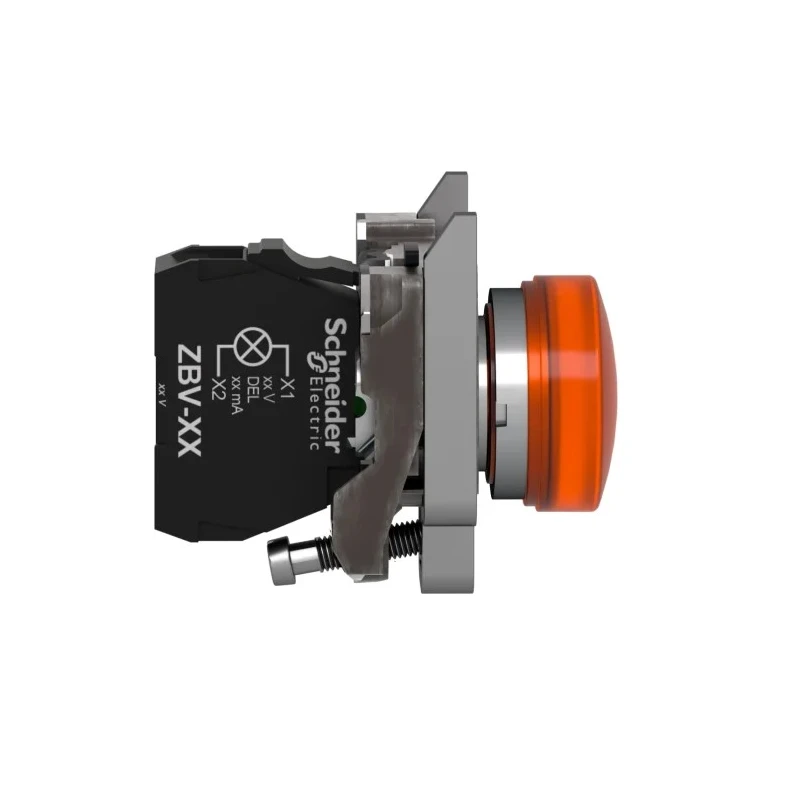Schneider Electric Panel Mount Orange LED Pilot Light Harmony XB4 22 mm Cutout 24 V AC/DC Metal Bezel XB4BVB5