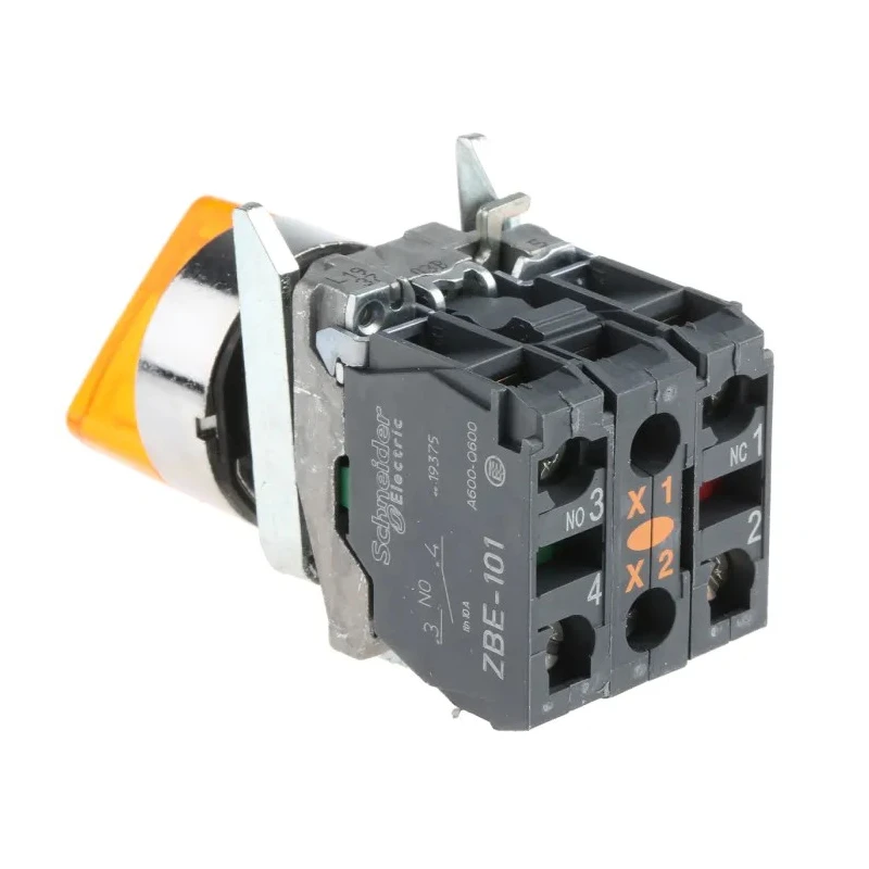 Schneider Electric Harmony XB4 Yellow Standard Handle Selector Switch Illuminated 2 Positions 1 NO/1 NC 22mm XB4BK125B5