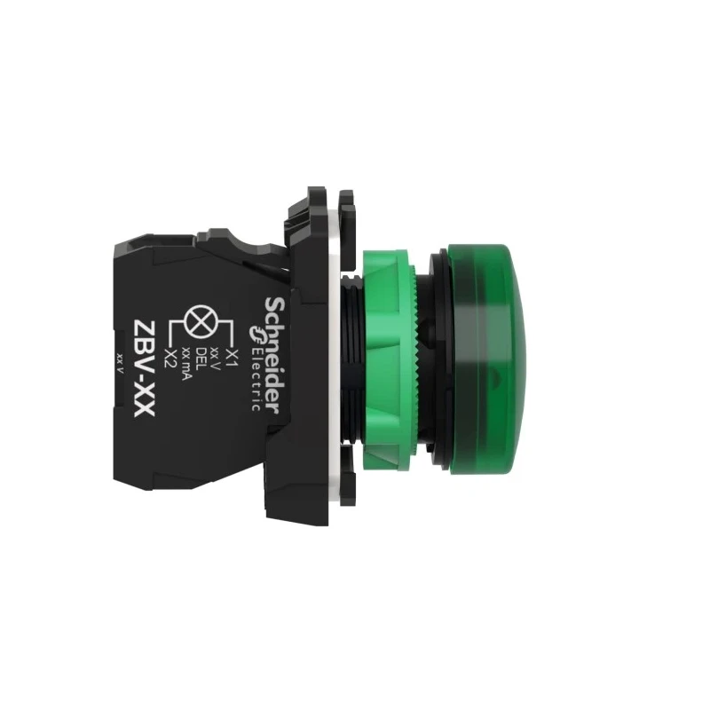 Schneider Electric Panel Mount Green LED Pilot Light Harmony XB5 22 mm Cutout 24V AC/DC IP67 IP69K IP66 Round XB5AVB3
