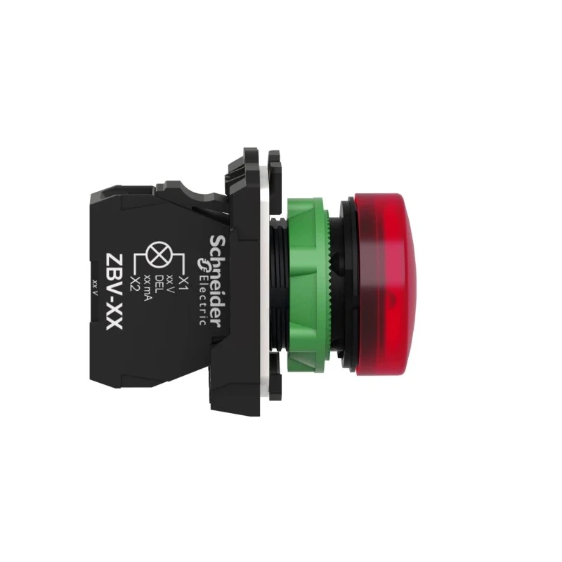 Schneider Electric Panel Mount Red LED Pilot Light 24V ac/dc, 22 mm Cutout, IP67 IP69K IP66, Harmony XB5 XB5AVB4