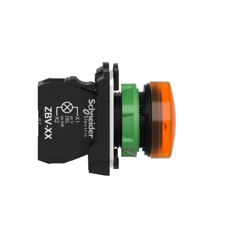 Schneider Electric Panel Mount Orange LED Pilot Light, Harmony XB5, 22 mm Cutout, 24V AC/DC, IP66 IP67, Round XB5AVB5