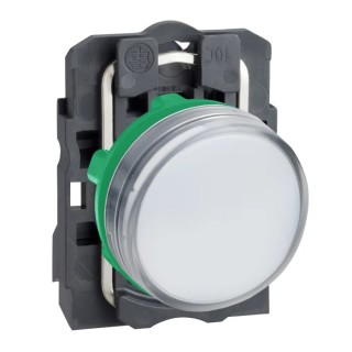 Schneider Electric Harmony XB5 Panel Mount White LED Pilot Light 22 mm Cutout, 240V AC, IP67, IP66, Round XB5AVM1
