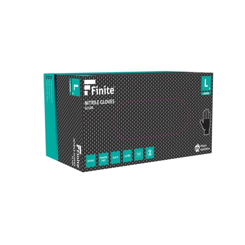 Polyco Healthline Finite Black Black Nitrile Disposable Gloves Size 10/XL GL1005