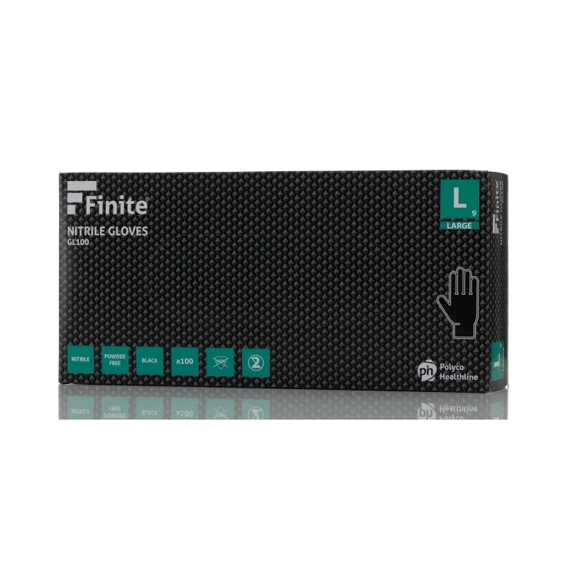 Polyco Healthline Black Nitrile Disposable Gloves Box of 100 GL100