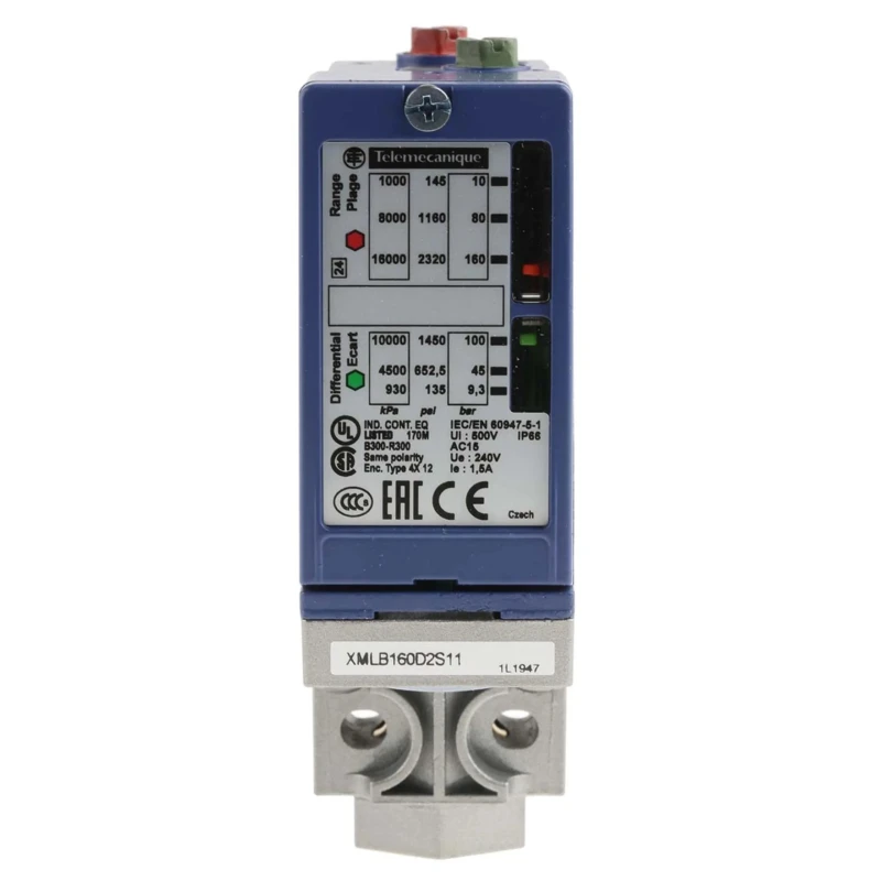 Telemecanique Sensors XMLB Series Differential Pressure Sensor 10 to 160 bar, 2 NC Slow, 0 to 10 V, 1 CO Single XMLB160D2S11