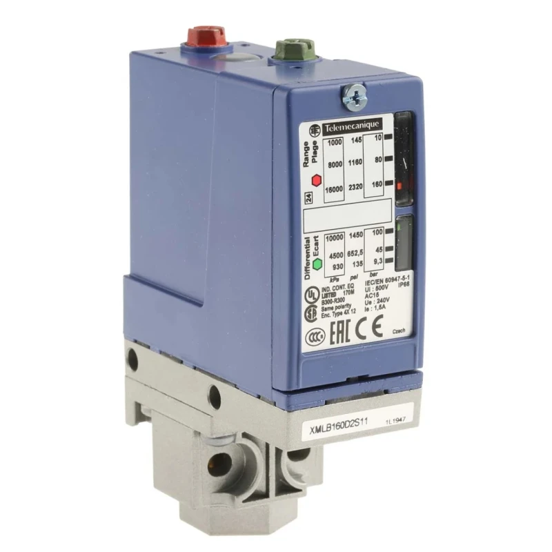 Telemecanique Sensors XMLB Series Differential Pressure Sensor 10 to 160 bar, 2 NC Slow, 0 to 10 V, 1 CO Single XMLB160D2S11
