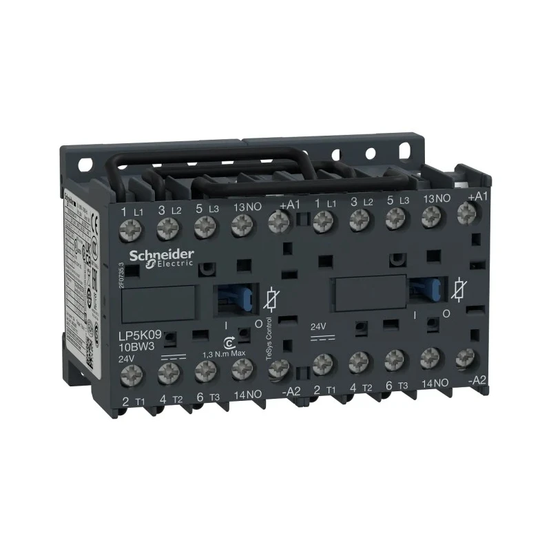 Schneider Electric LP5K Reversing Contactor, 24V DC Coil, 3-Pole, 9A, 4kW, 3NO, 690V AC LP5K0910BW3