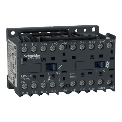 Schneider Electric LP5K Reversing Contactor, 24V DC Coil, 3-Pole, 6A, 3 kW, 3 NO, 690V AC LP5K0610BW3