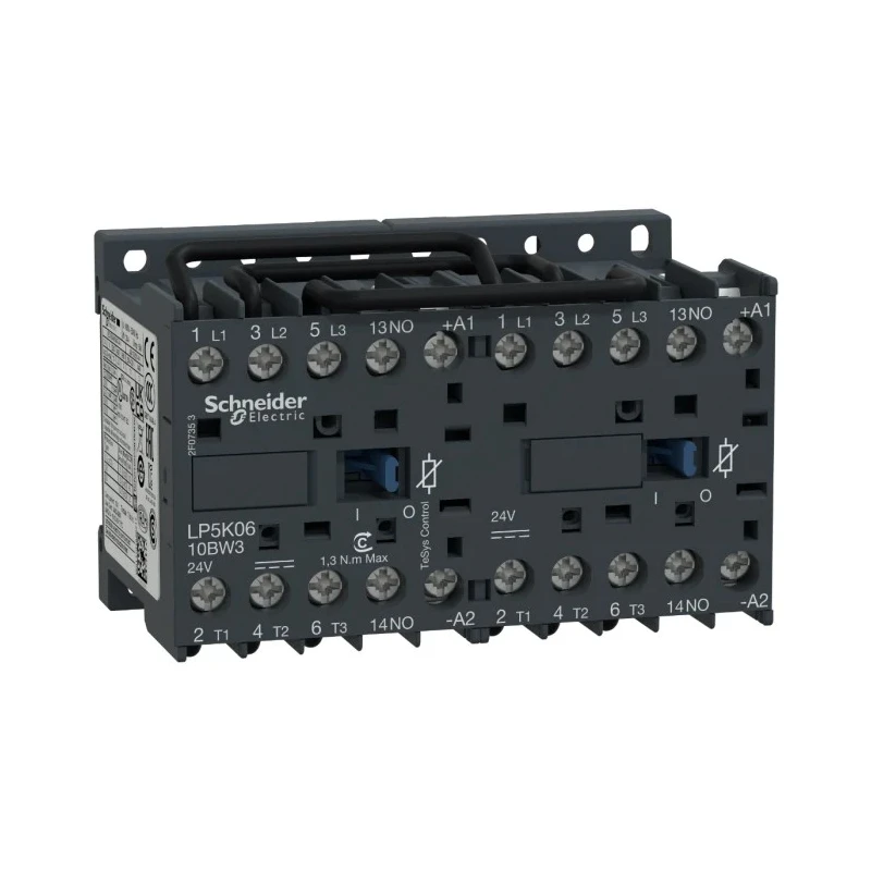 Schneider Electric LP5K Reversing Contactor, 24V DC Coil, 3-Pole, 6A, 3 kW, 3 NO, 690V AC LP5K0610BW3