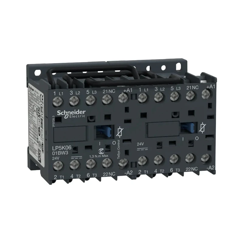 Schneider Electric LP5K Reversing Contactor 24V DC Coil, 3-Pole, 6 A, 1.5 kW Power Rating LP5K0601BW3