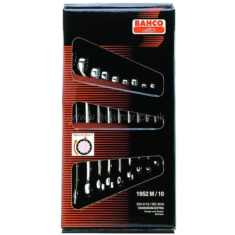 Bahco 10-Piece Ring Spanner Set, 8 To 19 mm, Vanadium Steel, Nickel Chrome Plated 1952M/10
