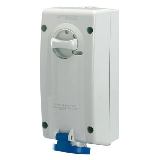 Scame Socket Switchable IP44 2+E, Earthing Position 6h Straight Industrial Interlock 32A 250V IP44 