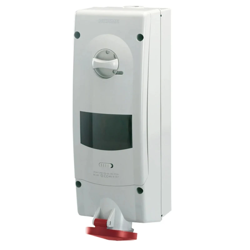 Scame Socket Switchable Industrial Interlock 3+E Earthing Position 6h Straight Red Plastic Body 16A 400V IP44 IP44