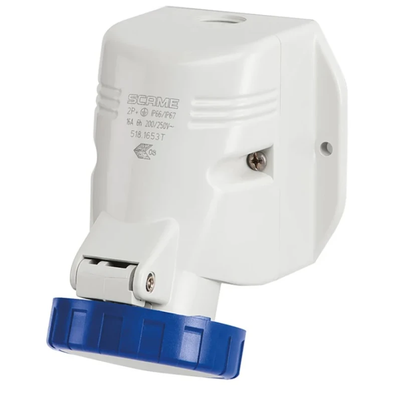 Scame Wall Mount Industrial Power Connector 2P+PE 125A 230V IP67 Thermoplastic OPTIMA-TOP 