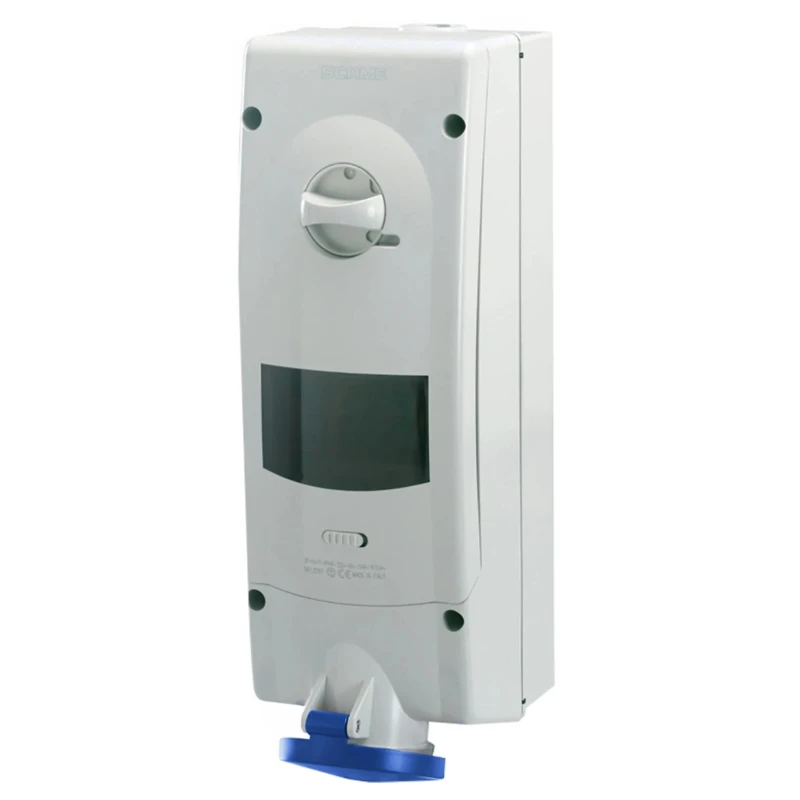 Scame Socket Switchable Industrial Interlock IP44 2+E, Earthing Position 6h Straight Blue Plastic Body 32A 230V IP44 