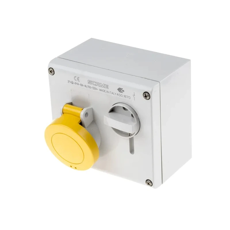 Scame Socket Switchable Industrial Interlock IP44 2+E, Earthing Position 4h Straight, 16A, 130V 500.1670