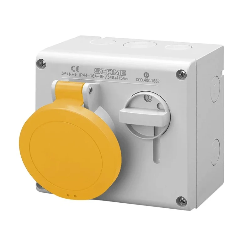 Scame Socket Switchable IP44 2+E Earthing Position 4h Straight Industrial Interlock 32A 130V 500.3270