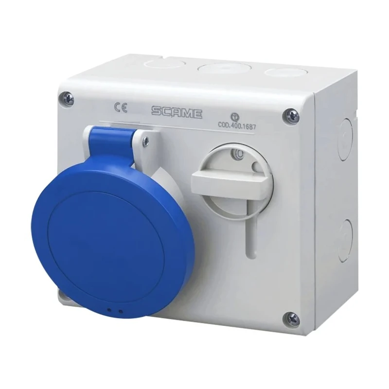 Scame Socket Switchable IP44 2+E Pole Earthing Position 6h Straight Industrial Interlock 32A 250V 500.3283