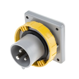 Scame Optima IP67 Yellow Panel Mount 2P+PE Straight Industrial Power Connector 16A 110V IP67