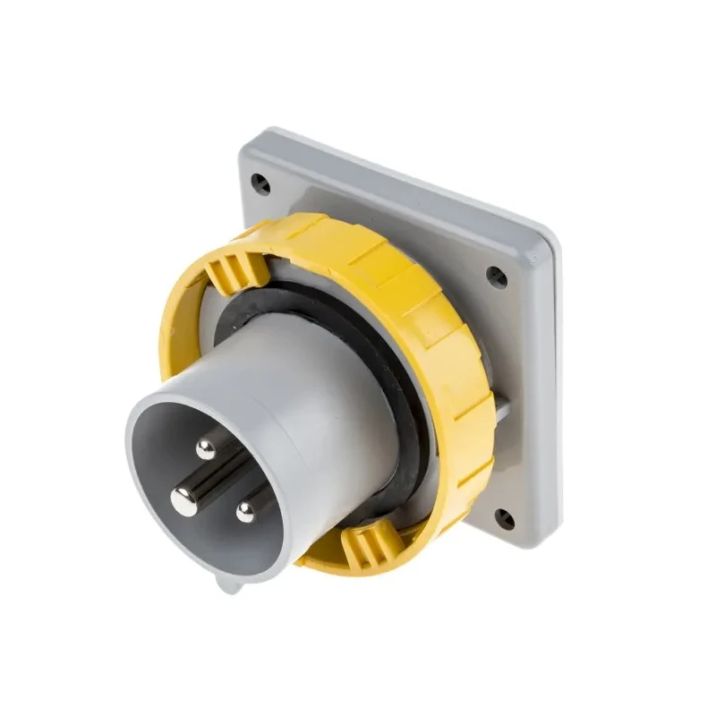 Scame Optima IP67 Yellow Panel Mount 2P+PE Straight Industrial Power Connector 16A 110V IP67
