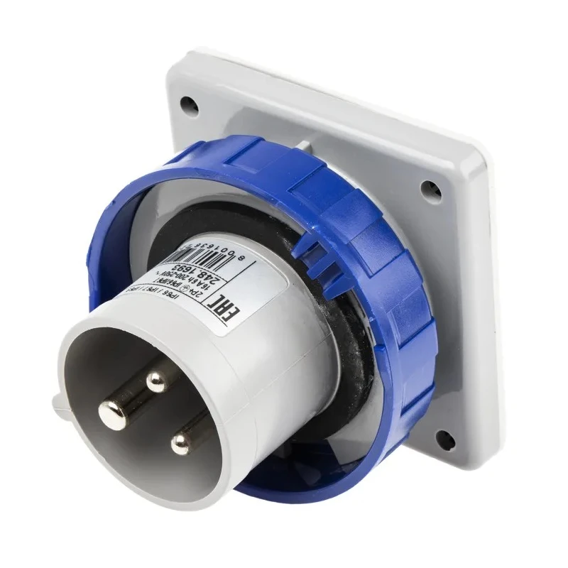 Scame Optima IP67 Blue Panel Mount 2P+PE Straight Industrial Power Connector 16A 230V IP67