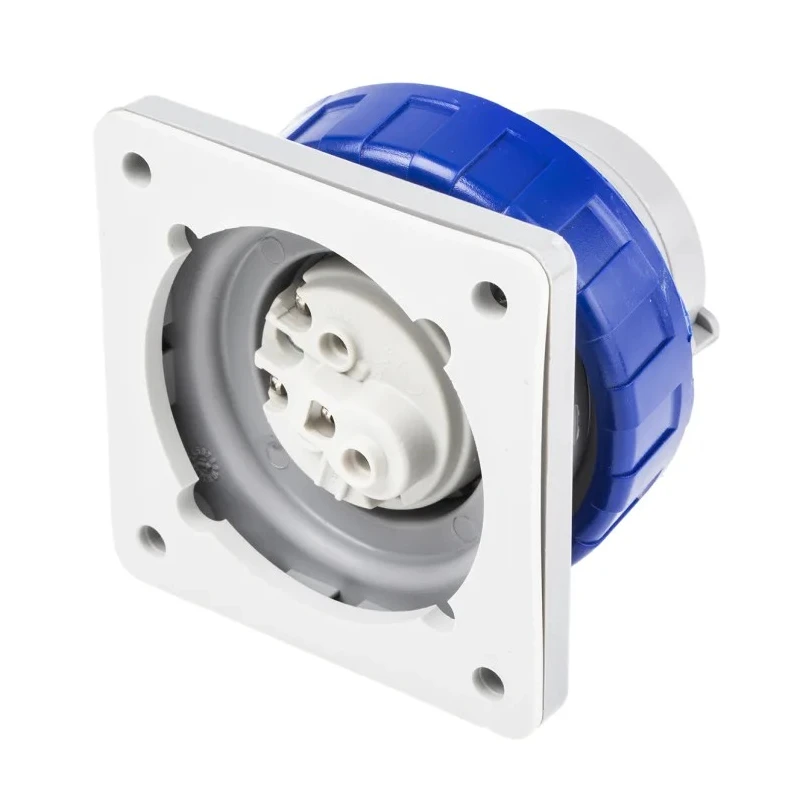 Scame Optima IP67 Blue Panel Mount 2P+PE Straight Industrial Power Connector 16A 230V IP67