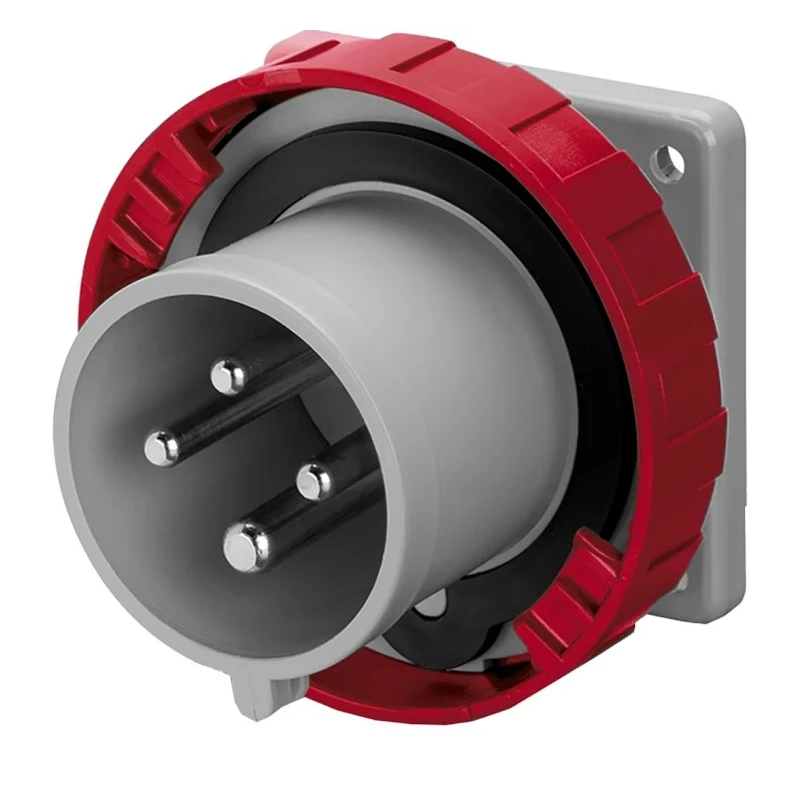 Scame Optima IP67 Red Panel Mount 3P+PE Straight Industrial Power Connector 16A 415V IP67