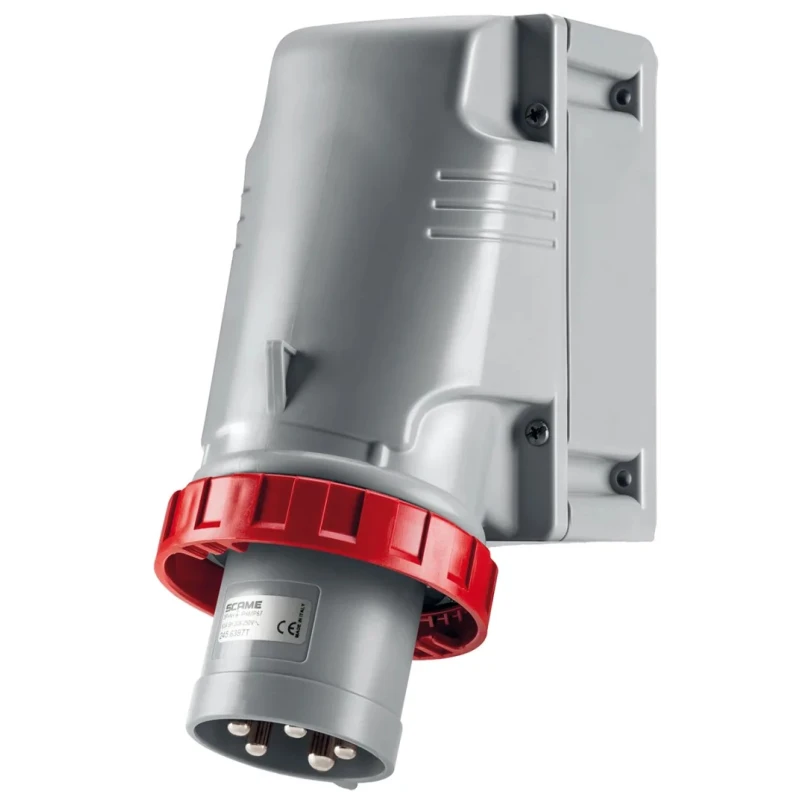 Scame OPTIMA-TOP IP67 Red Wall Mount 3P+PE Straight Industrial Power Connector 63A 415V 