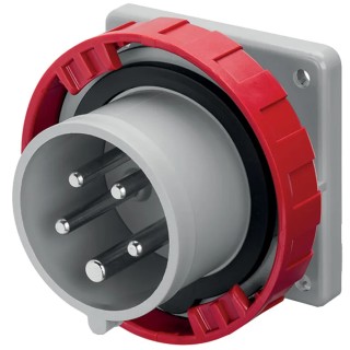 Scame Optima IP67 Red Panel Mount 3P+N+PE Straight Industrial Power Connector 32A 415V IP67