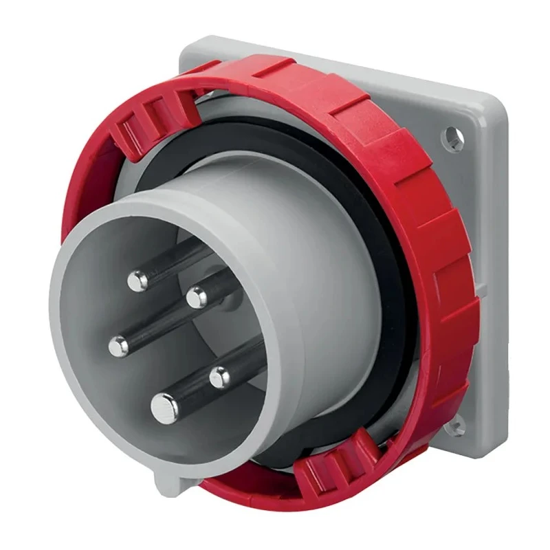 Scame Optima IP67 Red Panel Mount 3P+N+PE Straight Industrial Power Connector 32A 415V IP67