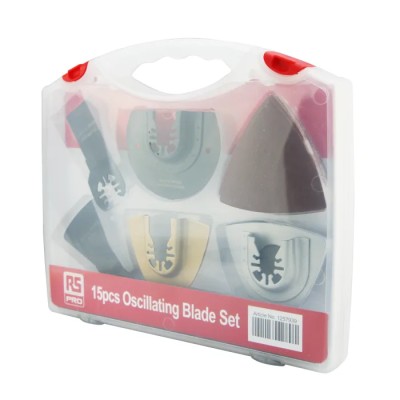 RS PRO 15-Piece Multitool Accessory Set Compatible with Multi-Cutter Including Bi-Metal Saw Blade, CRV Wood Saw 125-7939